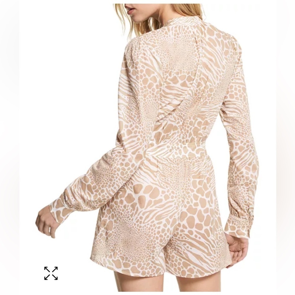 MICHAEL Michael Kors Womens 4 Cotton Sheer Animal Print Romper Long Sleeve - Picture 2 of 16
